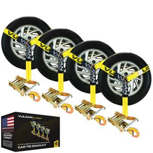 lot 19712 image: VULCAN Car Tie Down with Snap Hooks - Lasso Style - 2 Inch x 96 Inch - 4 Pack - Classic Yellow - 3,300 Pound Safe Working Load