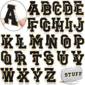 lot 20000 image: WILLBOND 52 Pcs Chenille Letter Patches A-Z, Self Adhesive Alphabet Patches for Clothes, Bags, Hats DIY, Name Craft & Personalized Best Mom Groovy Wedding Gifts(Black,2.2 Inch)