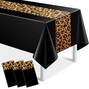 lot 20020 image: 3 Pack Leopard Print Party Tablecloth Decorations,Safari Animal Cheetah Plastic Table Cloth Black Leopard Runner Disposable Rectangle Table Cover for Baby Shower Birthday Party Supplies, 54x108 Inch