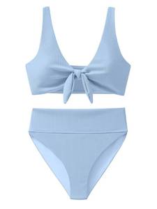 lot 20035 image: ANRABESS Bikini Sets for Women Summer High Waisted 2 Piece Bathing Suit Ribbed Tie Knot Swimsuit 2026 Beach Vacation Swimwear Light Blue Large