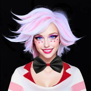 lot 20057 image: FantaLook Short White and Pink Cosplay Wig for Women Halloween Costume