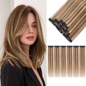 lot 20060 image: S-noilite 6Pcs Clip in Human Hair Extensions,Remy Single Short Clip in Hair Extensions 6Pcs 6clips Straight Medium BrownDark Blonde Seamless Hairpieces for Women 10Inch 31g