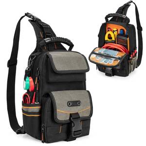 lot 20067 image: Trahzia Electrician Tool Pouch Bag, Zippered HVAC Tool Organizer with Ergonomic Handle and Shoulder Strap for Maintenance Repair Technicians, Black