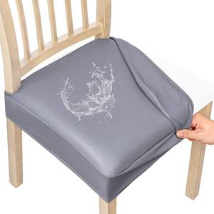 lot 20072 image: Smiry Waterproof Pu Leather Seat Covers for Dining Room Chairs Set of 4, Stretch Fit Removable Washable Kitchen Chair Seat Slipcovers Protector, No Rear Covers, Light Grey
