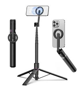 lot 20474 image: TONEOF 68 Magnetic Selfie Stick Tripod with Aluminum Strong Magnetic Holder for Magsafe, 360° Rotatable Travel Phone Tripod Stand with Metal Ring & Rechargeable Remote for iPhoneAndroid��Black��