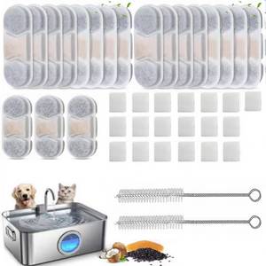 lot 20486 image: 50 PCSSet Dog Fountain Filter Replacement for Zuqqony DYSJ0112L3.2Gal Water Fountain, Dog Water Bowl Dispenser for Large Dogs or Multi-Pet Home(24 Water Filters24 Pre-filter Sponge2 Brush)