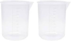 lot 12425 image: Set of Two 1000ml Clear Plastic Measuring Beakers