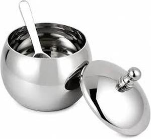 lot 20117 image: Stainless Steel Ghee Pot with Spoon and Lid, Silver, Matka Design, Oil and Pickle Container for Kitchen (Capacity 150 Milliliters)
