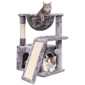 lot 1092 image: SYANDLVY Cat Tree for Indoor Cats Large Adult, Modern Activity Tower with Scratching Posts & Board, Condo with Plush Perch, Climbing Stand with Cradle & Hanging Ball for Play, Light Grey