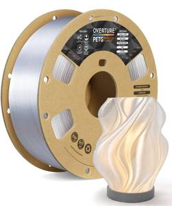 lot 1099 image: OVERTURE PETG Filament 1.75mm, High Speed 3D Printer Filament, Neatly Wound & Clog-Free, 1kg Spool (2.2lbs) Clear PETG, Dimensional Accuracy - 0.02mm, Fit Most FDM Printers (Transparent)