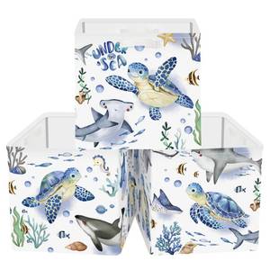 lot 1110 image: Clastyle 3 pcs Ocean Animals Cube Storage Unit Bin with Metal Frame Foldable Kallax Box for Shelves Parents Closet Organizer Basket for Book Clothes Toy Organizer, Turtle, 11.8x11.8x11.8 in