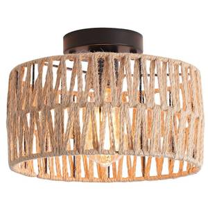 lot 1133 image: Hchunqjor Coastal Woven Flush Mount Ceiling Light Fixture Rustic Industrial Hemp Rope Semi Flush Mount Ceiling Light for Hallway Bedroom Farmhouse Kitchen Entryway Hall, Black