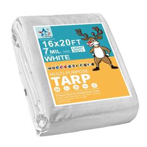 lot 1135 image: STARPYNG-7 Mil White 16x20 Feet Tarp-Multifunctional White Waterproof Tarpaulin-Waterproof, UV Resistant, Rip and Tear Resistant, Poly Tarpaulin with Reinforced Edges for Cover