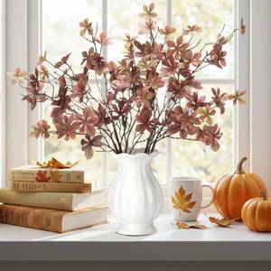 lot 2087 image: Suncalla 4 Pcs 30 inch Leaves Stems for Vase Artificial Rusty Quince Leaf Faux Branch Floral Pick Fake Twig Plants with Long Stem for Home Table Centerpiece Harvest DIY Decor