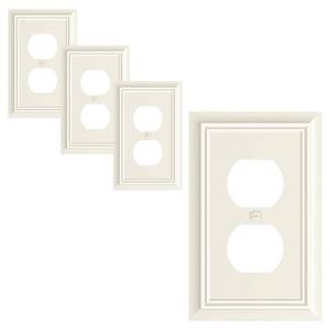 lot 2093 image: 4-Pack Duplex Outlet Cover Plate, Decorative Light Almond Switch Plates and Outlet Covers, Natural Bamboo Fiber Wall Plates for Electrical Outlets, 1 Gang Receptacle Cover, Corrosion Resistant