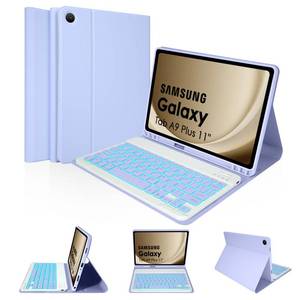 lot 2096 image: LAMA 7 Colors Backlit Keyboard Case for Samsung Galaxy 11 Inch Tab A9 Plus 2023 Tab A11 Plus 2025, Magnetically, Detachable, Wireless, Bluetooth Keyboard Case, Slim Lightweight Stand Cover, Purple