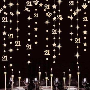 lot 2099 image: Champagne Gold 21st Birthday Decorations Number 21 Circle Dot Star Garland Metallic Streamer Banner Backdrop for Girls Boys Cheers to 21 Years Finally Legal Bday Happy 21st Anniversary Party Supplies