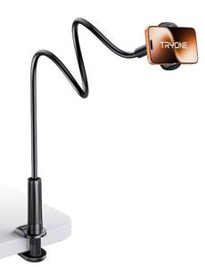 lot 2100 image: Tryone Gooseneck Phone Holder Hands-Free for Phone Viewing Or Recording, Adjustable Stable Metal Cell Stand Mount for Desk Table Bed, Soporte para Celular, Fits 4-7 Phones Including iPhone - Black