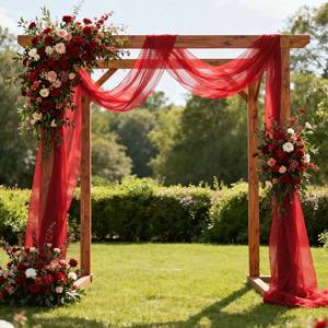 lot 2120 image: Jevix Wedding Arch Draping Fabric 29 x 18 FT Red Sheer Chiffon Outdoor Curtain Drapes for Wedding Birthday Party Ceremony Decor(1 Panel, Red)