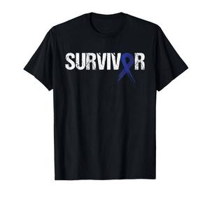lot 2122 image: Colon Cancer Survivor Gift for Men Women Find A Cure T-Shirt 3XL blue not black