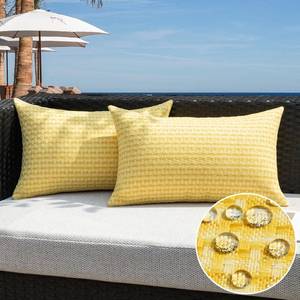 lot 2138 image: Kevin Textile Outdoor Waterproof Throw Pillow Covers Pack of 2 Farmhouse Decorative Cushion Covers for Garden Patio Tent Balcony Bench Couch Sofa 12x20 Inch, Yellow