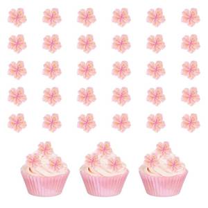 lot 2157 image: 30 PCS Flower Cupcake Toppers Pink Flowers Cake Decorations Picks Pink Flowers for Bridal Engagement Baby Shower Birthday Party Decorations Supplies