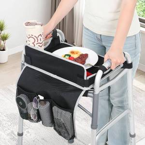 lot 2160 image: JFMkaer Walker Tray with Cup Holder �� Folding Walker with Pockets & Non Slip Mat for Food,Mobility Trays Fits Most Standard Folding Walkers,Walker Accessories for Elderly