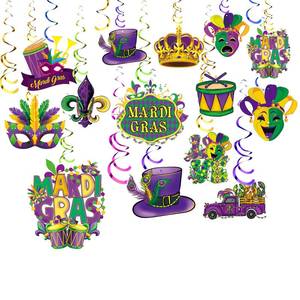 lot 2170 image: 30pcs Mardi Gras Decorations Party Supplies Mardi Gras Tinsel Garland Hanging Swirl Decorations Colorful Garland Crown Mask Sign Ceiling Decor for Mardi Gras Masquerade New Orleans Party