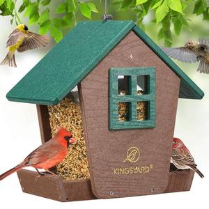 lot 2174 image: Kingsyard 4 lbs Large Bird Feeder House for Outdoors Hanging, Recycled Plastic Bird Feeder Hopper with Weatherproof Roof & Capacity Tray for Cardinal Bluebird, Garden Yard Outside Decor, Green