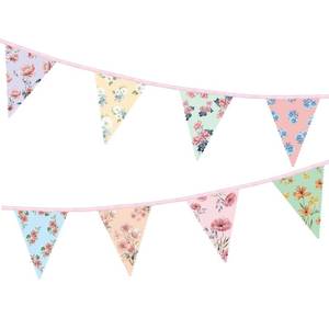 lot 2175 image: UNIIDECO 2PCS Floral Paper Garland, 13ft Vintage Wildflower Bunting Triangle Banner for Tea Party Birthday Baby Shower Wedding Garden Party Mothers Day