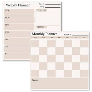lot 2190 image: Fridge Calendar & Refrigerator Calendar Set, Magnetic Dry Erase Calendar Whiteboard with Monthly and Weekly Planner, Beige Checkered Fridge Calendar Magnet with 2 Markers and 2 Erasers