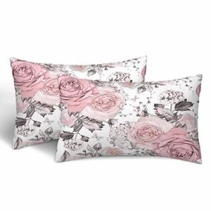 lot 2195 image: Orythyra Pink Rose Floral Throw Pillow Covers 12 X 20 Inch Set of 2 Watercolor Grey Leaves Velvet Pillowcases Protectors with Zipper Pillow Cases Decorative for Home Couch Sofa Bed Living Room