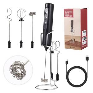 lot 2199 image: MNNAM Rechargeable Handheld Milk Frother with Stand, 3 Speeds 3 Detachable Stainless Steel Whisks Electric Drink Mixer, Coffee Mixer for Lattes Cappuccino Matcha Eggs, Kitchen Gifts