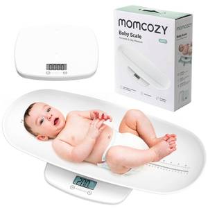 lot 3644 image: Momcozy Baby Scale, Multi-Function Scale for Body Weight and Height Measurement, Weighted Feeds, with Curved Removable Tray, for Newborns, Adult Scale & Pet Scale, 5 Units, Auto-Off,Digital LED Screen
