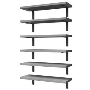 lot 3645 image: WOPITUES Wood Floating Shelves Set of 6, Shelves for Wall Decor, Farmhouse Shelf for Bedroom, Bathroom Storage Shelves, Book Shelves for Living Room-Grey