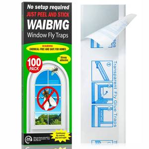 lot 4264 image: 100 Pack Window Fly Traps Sticky Non-Toxic Clear Fly Paper Indoor for Home. No Mess Flies Window Sticky Traps Bug Flies Strips Indoors