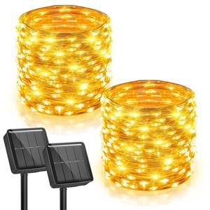 lot 4281 image: Minetom 2 Pack Solar Fairy Lights, Total 66 FT 200 LED Solar String Lights Outdoor Waterproof with 8 Modes, Christmas Lights for Outside Patio Fence Party Garden Yard Holiday Tree Decor (Warm White)
