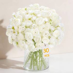 lot 4299 image: Alupssuc 30Pcs Ranunculus Artificial Flowers Faux Silk Mini Ranunculus, Spring Flowers Artificial Indoor for DIY Bouquets, Bulk Fake Wedding Filler Flowers for Bride Shower Decorations, Ivory White