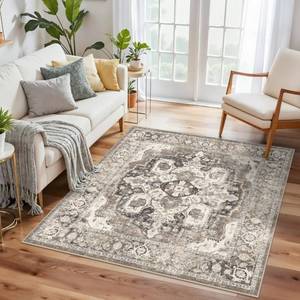 lot 4302 image: YOUFORTONG 4x4 Square Area Rug Washable Vintage Soft Rugs for Kitchen Entryway Low Pile Non-Slip Carpet Ultra Thin Stain Resistant Floor Decor Mat for Living Room Bedroom (BeigeBrownGrey, 4x4)