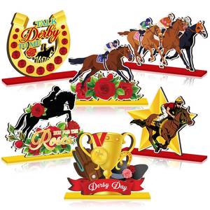 lot 4491 image: CroBlissful 6 Pcs Derby Horse Party Decorations Run for The Roses Horsing Racing Table Centerpiece Derby Day Table Decorations for Home Office Desk Tiered Tray Decor Holiday Party Supplies
