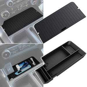 lot 4492 image: Center Console Organizer Cover for Ford F150 Accessories 2021-2024 2025 & Lightning XLT 2022 2023 2024 Middle Console Secret Pocket Lid Interior Hidden Storage Compartment Tray with USB Holes, 2PCS