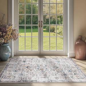 lot 4495 image: jinchan Kalen Area Rug 3x5 Washable Entryway Rug Vintage Door Mat Indoor Entrance Thin Rug Retro Distressed Floral Doormat Country Boho Non Slip Carpet for Bathroom Kitchen Bedroom Blue