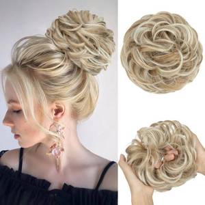 lot 4497 image: CJL HAIR Large Messy Bun Hair Piece Wavy Curly Scrunchies Synthetic Chignon Ponytail Hair Extensions Thick Updo Hairpieces for Women Sunny Blonde