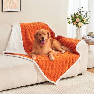 lot 5746 image: Yaning Checkered Waterproof Blanket for Bed Couch Sofa Car, Fluffy Soft Dog Blanket with 3D Jacquard Grid Pattern, Reversible Leakproof Pet Blankets for Dogs Cats Puppies, Burnt Orange, 50x60