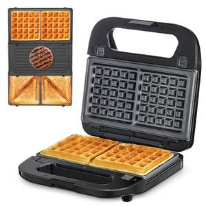 lot 5752 image: Reemix 3-in-1 Waffle, Grill & Sandwich Maker, Panini Press Grill and Waffle Iron Set with Removable Non-Stick Plates, Perfect for Grilled Cheese, Tuna Melts, Burgers, Steaks (Black, Plastic)