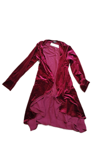 lot 5761 image: Urban Coco Burgundy Velvet Duster Coat Size XL