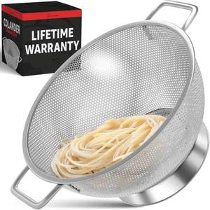 lot 5769 image: PriorityChef Premium 5Qrt Stainless Steel Colander for Kitchen, Durable Rice and Pasta Strainer with Handle, Rust-Resistant & Dishwasher Safe