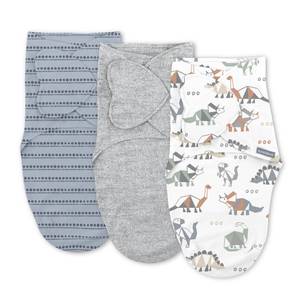 lot 5779 image: SwaddleMe by Ingenuity Monogram Collection Baby Swaddle, 100% Cotton, Improves Sleep & Calms Startle Reflex, 0-3 Months, Pocket Fold Design for Easy Changes, 1.0 TOG, 3-Pack - Dino Mite