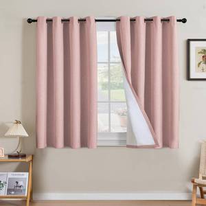 lot 5789 image: H.VERSAILTEX Linen Curtains 100% Blackout Curtains for Bedroom 45 inch Long Full Light Blocking Nature Linen Blended Window Curtains for Living Room Nickel Grommet (2 Panels, Heathered Baby Pink)