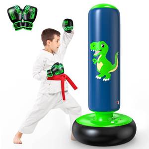 lot 5796 image: QPAU Inflatable Punching Bag, 48 Inch Stable Inflatable Boxing Bag for 3-6 Kids,Dinosaur Toy & Gifts for Boys and Girls, Kids Boxing Set for Practicing Karate, Taekwondo